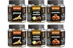 King Cup - 6 Vasetti Multigusto di Caffè Solubile, 2 x Caramello, 2 x Ginseng, 2 x Vaniglia e Nocciola, Caffè Aromatizzato Istantaneo, Ideale per Colazioni, Brunch, Iced Coffee, Senza Glutine, Vegano