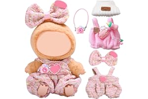 SAIER TBO 5Pcs Clothes & Accessories for 17cm Dolls, Includes Pink Overalls Bow Hair Clip Camera Bag Hat for Girls Kids Birthday (No Doll)