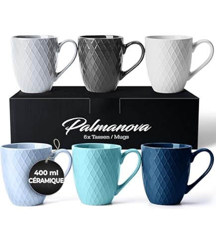 Moritz & Moritz ORGANIC Lot de 6 tasses à café, bleues, en grès robuste, avec dégradé de