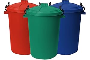 CrazyGadget 50L Outdoor Garden Plastic Bin with Locking Clips Set of 3 (Red, Blue & Green)