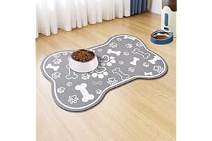 ZYWQ Dog Cat Food Mat, Rapid Absorbent Pet Feeding Mat, Bone Shaped Dog Placemat Water Bowl Mat, No Stains Food Mats Indoor for Pets, 12x18" Grey