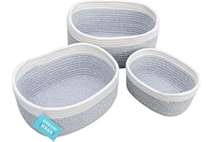 OrganiHaus Set of 3 Grey Bathroom Storage Baskets, Toy Baskets for Storage, Small Baskets for Nursery Decor, Woven Storage Baskets for Shelves, Skin Care & Desktop Organizer, Rope Storage Basket