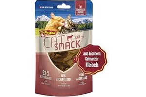 DeliBest Cat Snack aus 100% Schweizer Kalbfleisch I Katzen Leckerlies getreidefrei I halbfeuchte Leckerlies leicht verdaulich I Katzen Snack für Fellglanz I Allergiker geeignet 45g