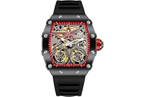 FORSINING Montre mécanique automatique en forme de tonneau pour homme, grand cadran, bracelet en silicone