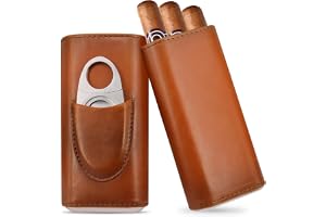 BORDEAG Cigarrfodral för 3 cigarrer, läder cigarrfodral med cigarrskärare, bärbar humidor cigarrfodral för resor korta resor