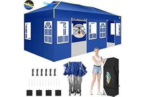 COBIZI Gazebo 3x6 con Blocco Centrale a Un Solo Pulsante, Pieghevole Impermeabile, 6 Pannelli Laterali, Tendone da Esterno, 3 Altezza Regolabile, Protezione UV, Strisce Fluorescenti e Ventilazione