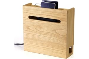 KIRIGEN Scatola di immagazzinamento per router Wifi, scatola di immagazzinamento con ripiano in legno, organizzatore di prese di corrente, gestione e organizzazione dei cavi natürliche Farbe