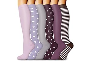 BLONGW 6 Pairs Compression Socks Men & Women, 15-20 mmHg Support Knee High Socks for Nurses,Athletic,Flying