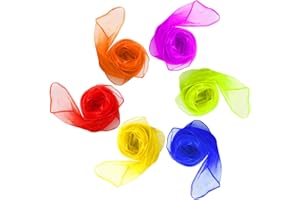 Lanjue 6 Pcs Sensory Scarves, Rainbow Colour Baby Sensory Toys Children Dance Juggling Scarves Silk-like Fabric Square Scarf for Baby Gymnastics Rhythm Movement