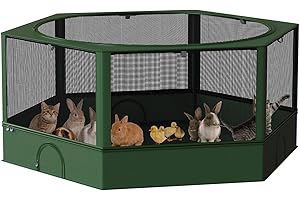 DINMO Kleintiergehege, Freigehege für Kaninchen Meerschweinchen, Haustier-Laufstall mit wasserdichtem Boden für Hamster, Kätzchen, Hühner, für innen und außen, grün und schwarz, 138 x 118 x 58 cm