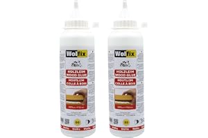 Wolfix Vattenfast PVAc Trälim D3, 2-pack x 500g – Extra starkt och snabbtorkande vitt PVA-lim för inomhusbruk, montering, hob
