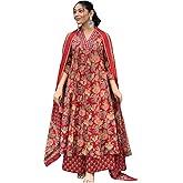 GoSriKi Women's Rayon Blend Anarkali Printed Kurta with Palazzo & Dupatta