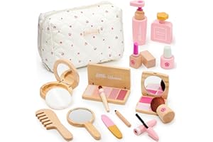 ATOYLINK Faux Maquillage Enfant Fille en Bois Maquillage Enfant Jouet Maquillage Malette Accessoires Jeux de Maquillage Coffret Jouet Fille Princesse Anniversaire Cadeau 3 4 5 6 7 8 Ans