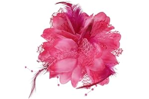 Mecool 3 in 1 Flower Hair Clips for Weddings Women's Brooches & Pins Corsage Women's Hair Jewellery Ponytail Holder | 4.72" Ladies Brooches for Wedding | Hair Styling Accessories for Girls - Pink