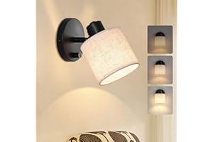 ‎LIGHTESS Lightess Wandlampe mit Schalter Dimmbar Vintage Stoff Wandleuchte E27 Retro Lampe Innen mit Leinen Lampenschirm für Wohnzimmer Schlafzimmer