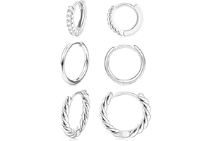 LOLIAS 3 Pares Pequeños Pendientes de Aro para Mujeres Niñas Hombres - Acero Inoxidable Aretes Cartílago Trenzados Oro 14K Hipoalergénicos Circonita Cúbica