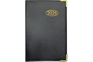 MantraRaj 2026 Week to View PVC Leather Effect Pocket Diary With Metal Corners Compact Planner with Hard Case Cover, Conversion Tables and Organizational Tools - 11cm x 7cm - Black