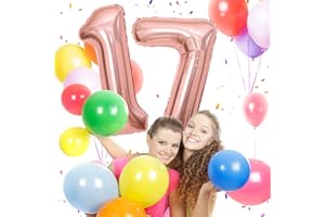 MACLUNAR Ballons Anniversaire 17 Or Rose - 100cm - Ballon Chiffre 17 Numéro 17 - Happy Birthday Decoration Ballons Fête d'anniversaire Ans Vole Grâce à l'Hèlium 17