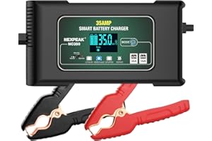 Cargador de batería, NEXPEAK 35A 12 V/24 V Cargador de batería para Coche con Pantalla táctil LCD, compensación automática de Temperatura, Modo de reparación, Cargador para Coche, Moto, Barco