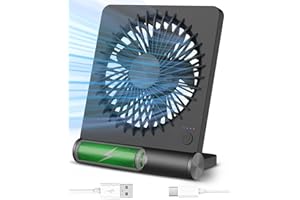 Tevelecin Small Desk Fan, 2000mAh Rechargeable USB Fan Battery Operated,3 Speeds & about 4-12 Hours Longer Working-Black