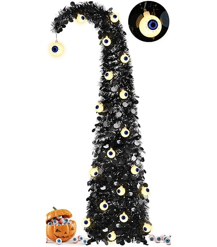 Arbre De Noël Artificiel Inversé Noir 180 Cm - 270 Lumières LED Violettes, Décor Halloween - 10