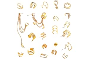 Kotkiddy 22 sztuki złotych kolczyków z kołnierzem do uszu, dla kobiet, nieprzekłute, lekkie, hipoalergiczne klipsy typu Clip-On Cartilage Butterfly Twist Helix zestaw