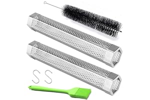 LFSEMINI Pellet Smoker Tube, 2 Pack 12'' Stainless Steel BBQ Wood Pellet Tube Smoker with 2 Hooks and 2 Brushes for Cold/Hot Smoking
