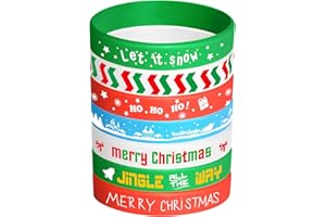FEPITO 35 Pieces Christmas Wristband Silicone Wristbands Rubber Band Bracelets for Christmas Party Decoration Supplies 7 Merry Xmas Patterns
