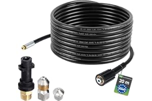 MCFILTER Flexible de nettoyage de tuyaux, 20m, 160-200 bar, adaptateur inclus, buses fixes + rotatives, compatible avec les nettoyeurs haute pression Kärcher K2, K3, K4, K5, K6, K7