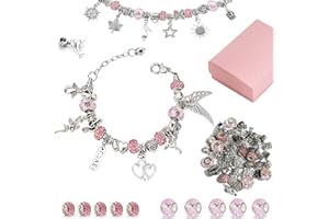 Linkbro DIY Charm Armband Kit, Geschenk Mädchen 8-12 Jahre, Armbänder Selber Machen Schmuck Bastelset für Kinder mit 3 versilberte Kette und Geschenkbox