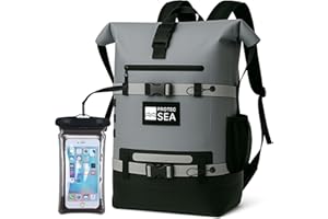 Protec Sea Sac à Dos randonnée étanche, imperméable 25L-40L | Volume réglable, Fermeture Rapide, Portage Confortable, | Fixations Molle, Poches étanches, Bande réfléchissante - Gris