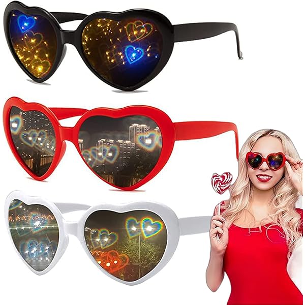 Awavm Hartbril effect, 4 stuks, 3D-hartvormige bril, buigbril, grappige bril voor carnaval, muziekfestivals, party, bar, vuurwerk, muziek, outdoor, party, bar, nachtclub, 15 x 3,5 cm