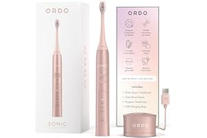 Ordo Sonic+ Electric Toothbrush for Adults, Advanced Smart Tech, 4 Brushing Modes, Fast Rechargeable, Sonic Toothbrushes Over 4 Weeks Battery Life, Silicone Polishing Element, USB Charger, Rose Gold