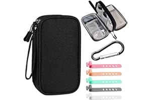 TAFACE 1 Bolsa de Accesorios de Doble Capa, 6 Bridas para Cables, 1 mosquetón, Bolsa de Transporte con Doble Cremallera, Mini Bolsa de Viaje, Bolsa de Almacenamiento Digital (Negra)