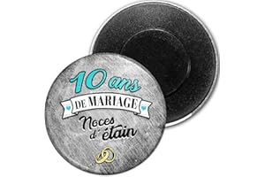 Badgmania Magnet Aimant 5.9cm | Anniversaire 10 Ans de Mariage Noces d'Etain | Diamètre 5.9cm | Anneaux Mariage