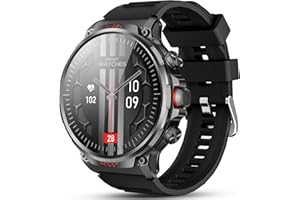 WalkerFit Montre Connectée Homme Militaire: 1,85" HD Montre Sport Homme avec Appel Bluetooth, Batteries 710mah, Montre Connectée Etanche avec Moniteur De Sommeil, Podomètre pour Android iOS, Noir Pur