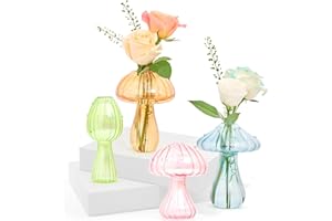 XXXFLOWER Plant Propagation Stations 4PCS Colourful Glass Bud Vase Small Flower Vases for Table Decoration Sweet Pea Vase in Bulk for Flowers Glass Mushroom Gifts for Home Wedding Decor