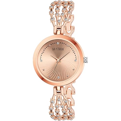 Matrix Daisy Collection | Stone Studded Dial with Designer Stone Studded Bracelet Chain Analog Watch for Women & Girls