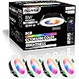 ALUSSO Smart Downlights Alexa, 8W IP44 Dimmable RGB Downlight Smart CCT 3000-5700K Bluetooth WiFi APP Control Compatible with Alexa Google Assistant Smart Life APP, 70-80mm Cutout 650LM 4 Pack