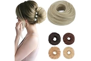 Benehair Messy Bun Hair Scrunchies Curly Hair Buns Hairpiece Synthetic Ponytail Bun Extensions Ash Blonde to Bleach Blonde Hair Pieces for Women (Ash Blonde to Bleach Blonde, 55g)
