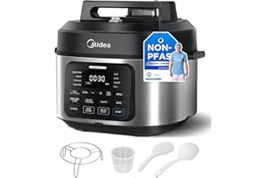Midea Autocuiseur 9-en-1, Multicuiseur 6L avec 12 Fonctions, Cuiseur de Riz, Vapeur, Yaourtière, Mijoteuse, Sous-Vide, Sauté, avec Livre de Recettes, Acier Inoxydable