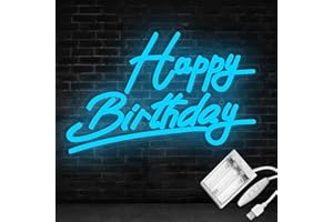 GINSSO Blue Happy Birthday Neon Sign Battery Operated, Usb Powered Neon Signs for Wall Decor, Adjustable Brightness Happy Birthday Signs(15 x 9.6 inches)