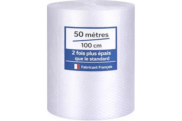Rouleau Papier Film à bulles - 50 mètres x 100 cm - FABRIQUÉ EN FRANCE - Idéal Emballage Déménagement ou Expédition Colis - Papier Bulle Haute Qualité