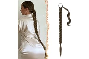 BARSDAR 66cm Lunga Coda di Cavallo Intrecciata con Cravatta Capelli, Dritto Avvolgere Intorno Extension dei Capelli Coda di Cavallo fai da te Naturale Posticci Sintetico Morbidi per le Donne