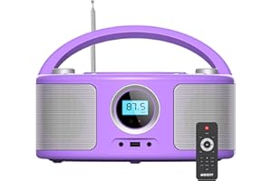 Lettore CD, WISCENT Radio FM Portatile Boombox (con Bluetooth, Radio FM, USB, AUX,Uscita cuffie, AC o Alimentato a Batteria),Lettore CD Bambini Stereo Audio