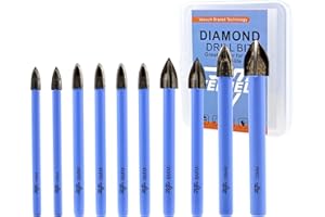 VENJELD Cemented Carbide Drill Bits Set - 5mm X 2, 6mm X 4, 8mm X 2, 10mm, 12mm 10Pcs Hard Alloy Drill Bit for Wood Plastic Masonry Ceramic Tile Concrete - Round Shank with Storage Case