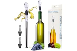 YIWONFU 2 Juegos Barra Enfriadora de Vino, Enfriador de Botellas de Vino Acero Inoxidable Incluye 2 Enfriadora de Vino + 2 Vertedores + 2 Tapones de Botellas Regalo para Amantes del Vino
