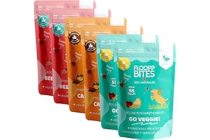 FLOOPP BITES 100% NATURALES FlooppBITES Snack Perro 100% Naturales - Textura Masticable - Chuches, Premios, Golosinas Perro - Mix Pack Hígado, Zanahorias, Canela, Queso - Pack 6x50gr (Total 300gr)