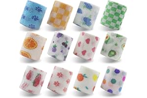 ZEUWETS 12 Rollen Selbstklebender Verband, Kohäsive Bandage, Atmungsaktiv & Wasserdicht, Selbsthaftende Bandage, Elastische Fixierbinde für Hund/Katze/Füße/Fingerpflaster/Knöchelverstauchungen, 5cm*4m