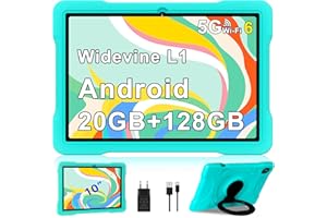 UJJ Tablet Android Bambini 10 Pollici, 5G + 2.4G WiFi 6, 20GB RAM + 128GB ROM (TF/1TB), Giochi Educativi Software Bambini (iWAWA), Octa-Core, Bluetooth 5.0, 2025 Newest Tablet Per Bambini con Case - Green